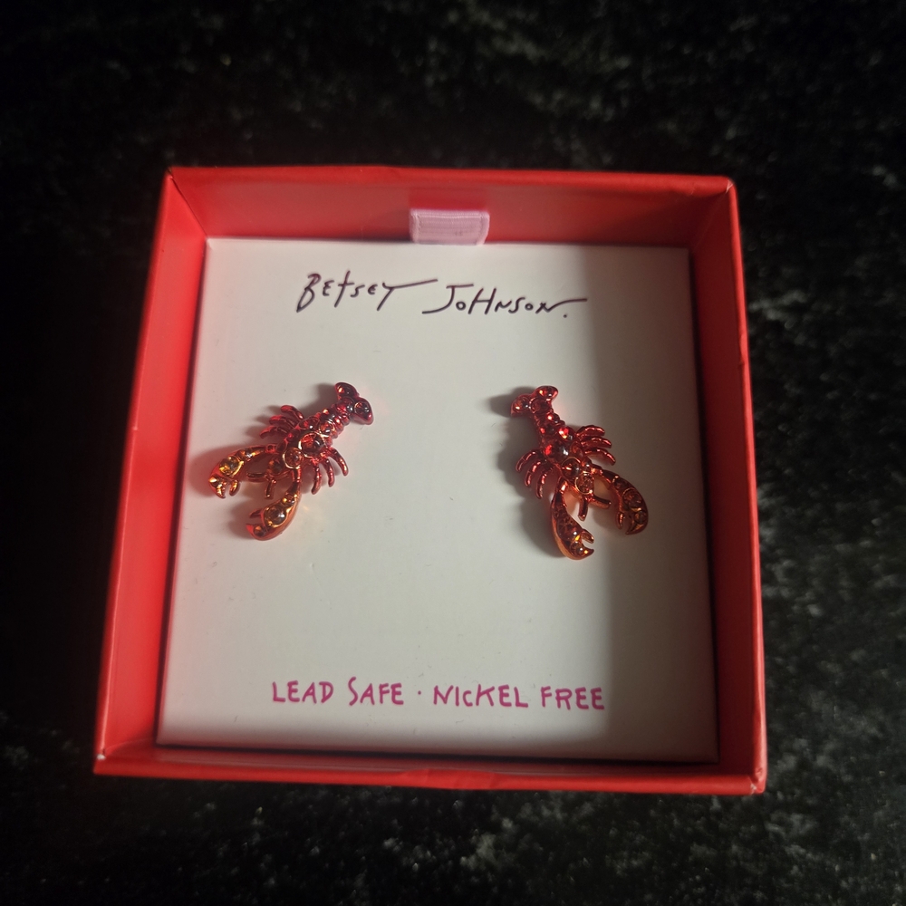 Betsey Johnson Orange Lobster Stud Earrings